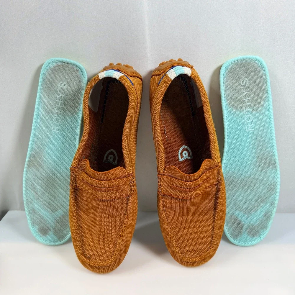 Rothy's The Driver Loafers Women's 9.5 Cognac Brown Knit Driving Shoes Flats